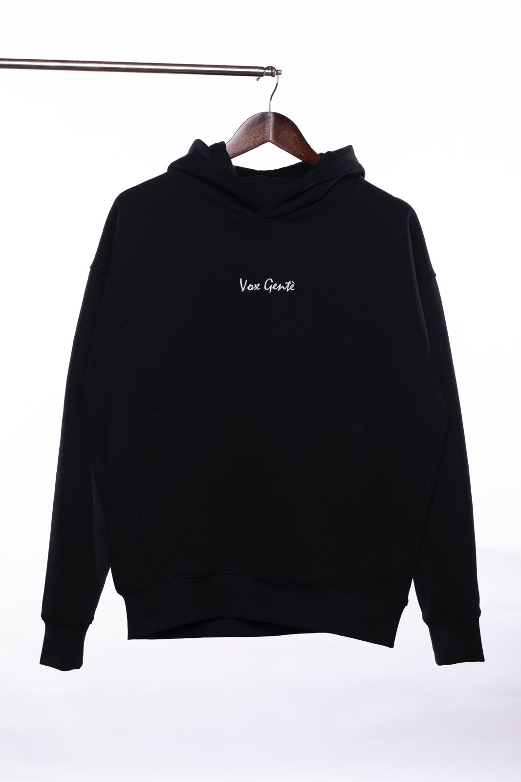Awda Hoodie: black hoodie with three embroidered doves in red, green and white, the colours of Palestine (view 2)