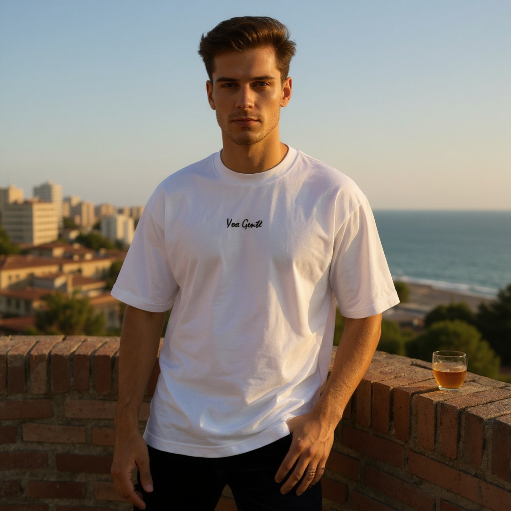 Zaytoun Tee: white oversized T-shirt with an embroidered olive tree and birds in red, green and black (view 2)
